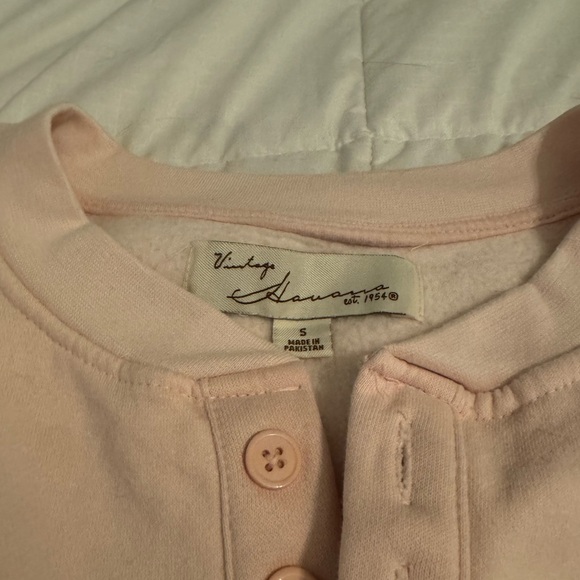 Vintage Havana Pink Crop Sweatshirt Henley Style - Picture 3 of 3